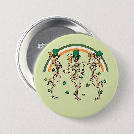 Badge Rond 7,6 Cm Dancing Skeletons St Patrick (Devant & derrière)