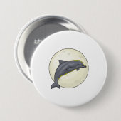 Badge Rond 7,6 Cm Dauphin avec lune (Devant & derrière)