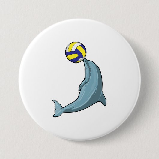 Badge Rond 7,6 Cm Dauphin avec volleyball (Devant)