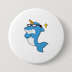 Badge Rond 7,6 Cm Dauphin en licorne avec lunettes.PNG