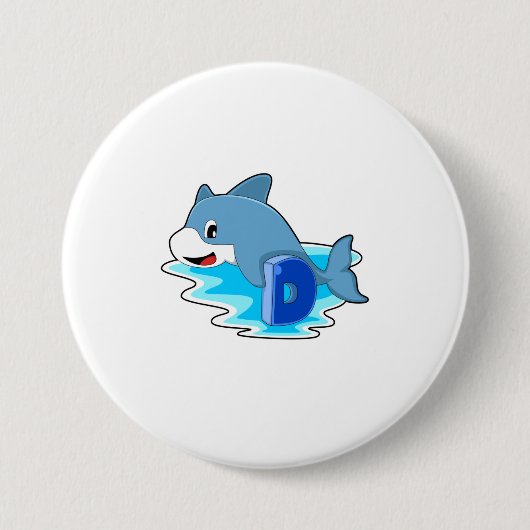 Badge Rond 7,6 Cm Dauphin en natation avec lettre (Devant)