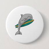 Badge Rond 7,6 Cm Dauphin en surfeur avec Surfer (Devant)