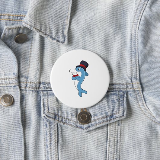 Badge Rond 7,6 Cm Dauphin en tant que Gentleman avec Casquette (En situation)