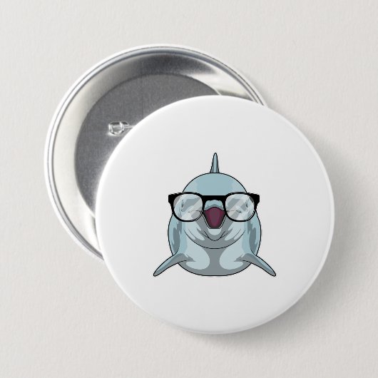Badge Rond 7,6 Cm Dauphin Nerd avec lunettes (Devant & derrière)