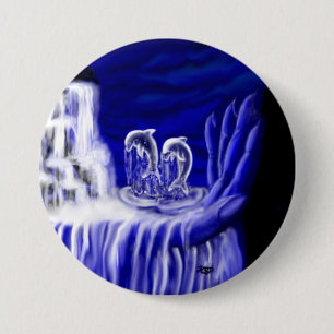 Badge Rond 7,6 Cm Dauphins, Main du temps