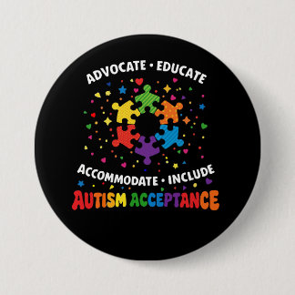 Badge Rond 7,6 Cm Défenseur de l'acceptation de l'autisme Éduquer Pu