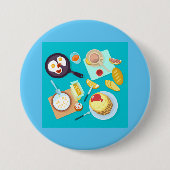 Badge Rond 7,6 Cm Délicieux petit déjeuner Pancakes Oeufs Café (Devant)