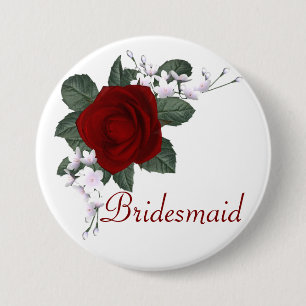 Badge Rond 7,6 Cm Demoiselle d'honneur de rose rouge de KRW épousan