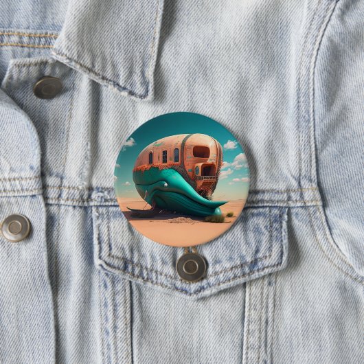 Badge Rond 7,6 Cm Desert whale house (En situation)