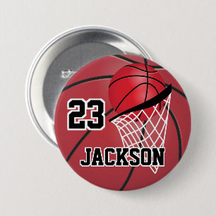 Badge Rond 7,6 Cm Design de basket-ball rouge   Personnaliser