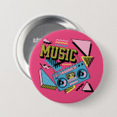 Badge Rond 7,6 Cm Design de boite de musique de style rétro (Devant & derrière)