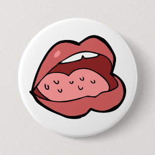 Badge Rond 7,6 Cm Dessin animé amusant bouche ouverte et lèvres