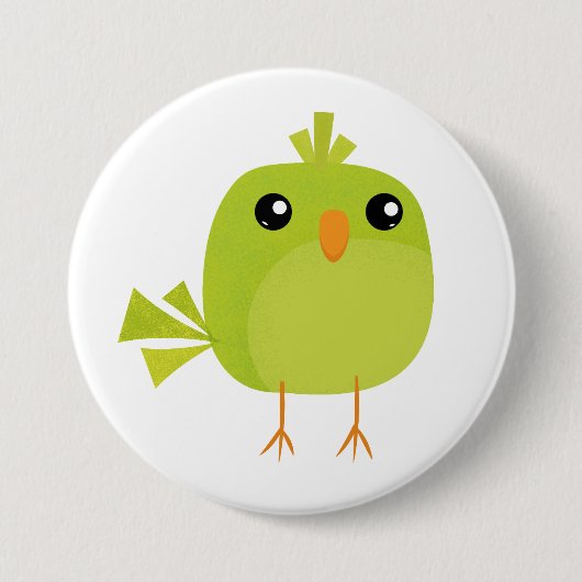 Badge Rond 7,6 Cm Dessin Animé Oiseau Vert (Devant)