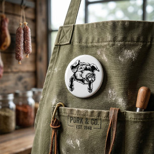 Badge Rond 7,6 Cm Dessin d'animal de ferme tête de cochon en noir et