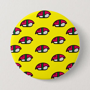 Badge Rond 7,6 Cm Dessin Kawaii Sushi, Riz au poisson et Bouton d'al