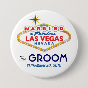 Badge Rond 7,6 Cm Destination de Vegas épousant le bouton de MARIÉ