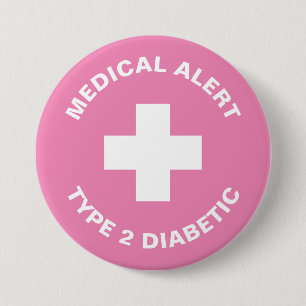 Badge Rond 7,6 Cm Diabète Alerte Médicale Type 2 Diabétique Bleu