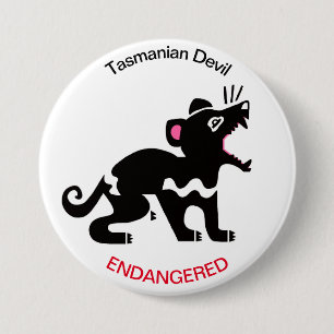 Badge Rond 7,6 Cm DIABLE TASMANIEN Graphique -Animal en voie de disp