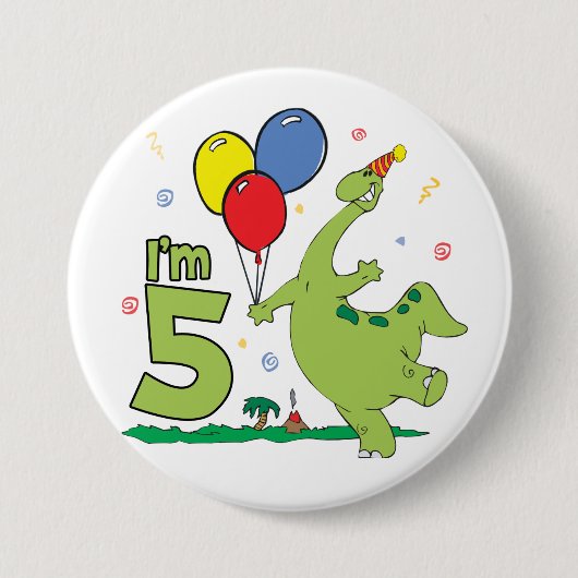 Badge Rond 7,6 Cm Dino 5th Birthday Button (Devant)