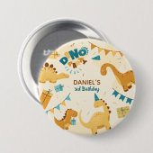Badge Rond 7,6 Cm Dino Party. Cute Dinosaures 3e fête d'anniversaire (Devant & derrière)