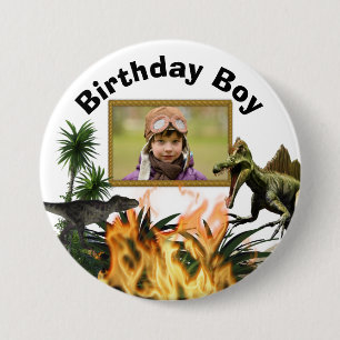 Badge Rond 7,6 Cm Dinosaur T-rex photo préhistorique flamme garçon