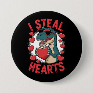 Badge Rond 7,6 Cm Dinosaure de la Saint-Valentin Je vole les cœurs A