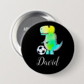 Badge Rond 7,6 Cm Dinosaure Vert Aquarelle Avec Nom Personnalisé (Devant & derrière)