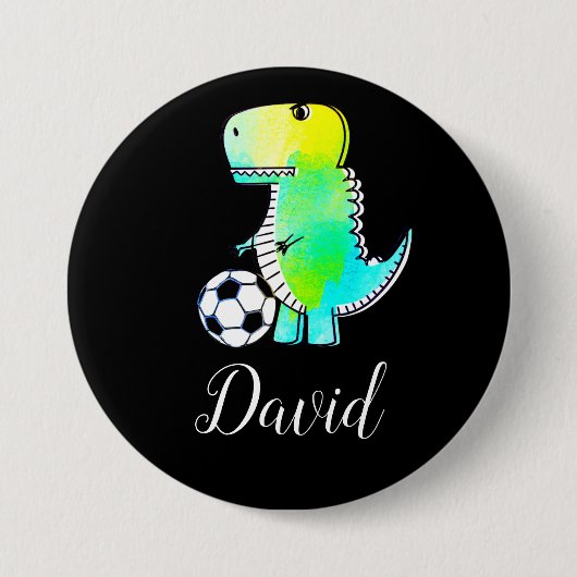 Badge Rond 7,6 Cm Dinosaure Vert Aquarelle Avec Nom Personnalisé (Devant)