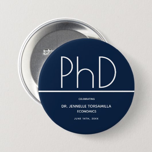 Badge Rond 7,6 Cm Diplôme de doctorat Blue Keepsaké Graduation (Devant & derrière)