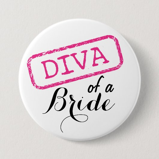 Badge Rond 7,6 Cm "DIVA" d'une mariée (Devant)