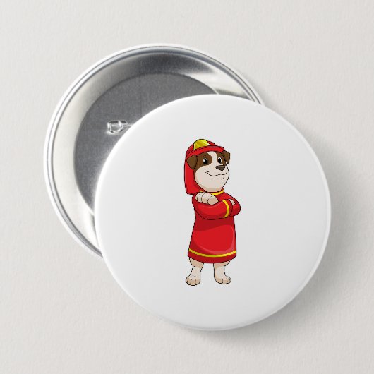 Badge Rond 7,6 Cm Dog as Firefighter with Helmet (Devant & derrière)
