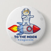 Badge Rond 7,6 Cm Dogecoin À La Lune Rocket Man Space Doge Crypto (Devant)