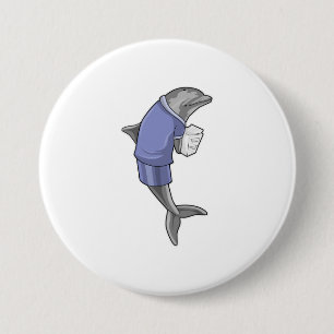 Badge Rond 7,6 Cm Dolphin as Secretary with Stack of paper
