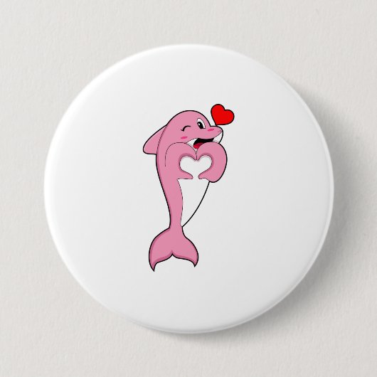 Badge Rond 7,6 Cm Dolphin Love Heart (Devant)