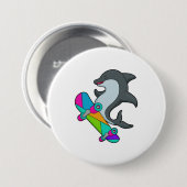 Badge Rond 7,6 Cm Dolpin comme patineur avec skateboard (Devant & derrière)