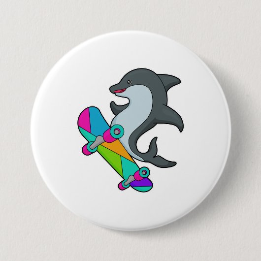 Badge Rond 7,6 Cm Dolpin comme patineur avec skateboard (Devant)