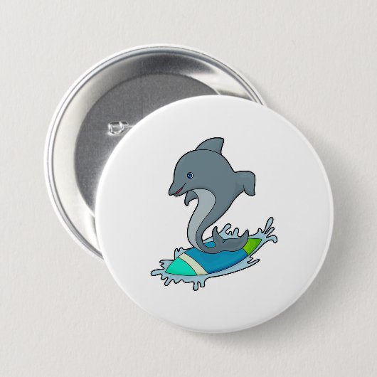 Badge Rond 7,6 Cm Dolpin comme Surfer avec Surfer (Devant & derrière)