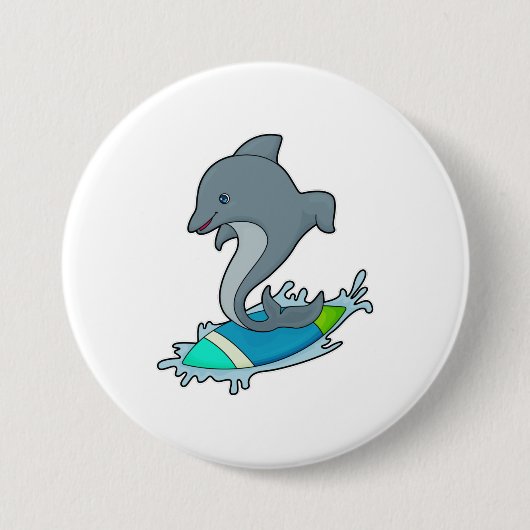 Badge Rond 7,6 Cm Dolpin comme Surfer avec Surfer (Devant)