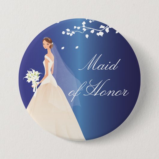 Badge Rond 7,6 Cm Domestique bleue de jeune mariée de bouton (Devant)