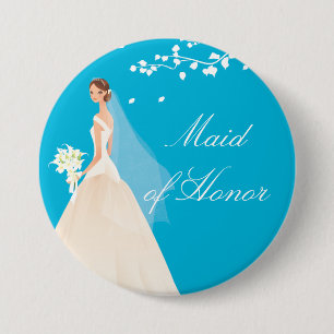 Badge Rond 7,6 Cm Domestique de turquoise de bouton nuptiale de