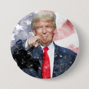 Badge Rond 7,6 Cm Donald Trump pointant du doigt le drapeau américai