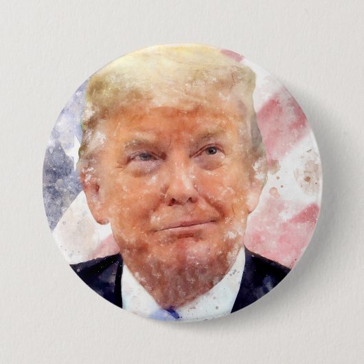 Badge Rond 7,6 Cm Donald Trump souriant avec le drapeau américain (Devant)