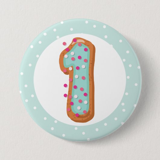 Badge Rond 7,6 Cm Donuts bleus glacés Numéro 1 Un bébé Premier anniv (Devant)