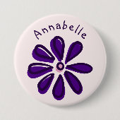 Badge Rond 7,6 Cm Doodé à fleurs violettes élégant Votre nom (Devant)