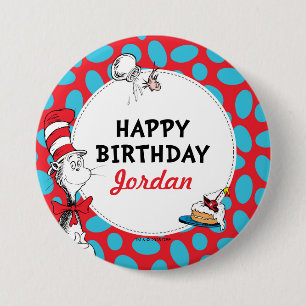 Badge Rond 7,6 Cm Dr Seuss   Chat à l'anniversaire du Casquette