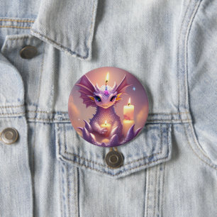 Badge Rond 7,6 Cm Dragon d'Imaginaire aux bougies d'anniversaire