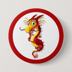 Badge Rond 7,6 Cm Dragon rouge chinois