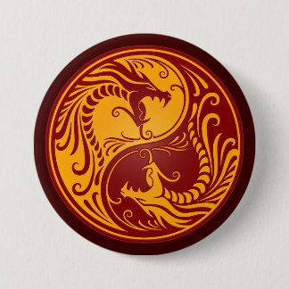 Badge Rond 7,6 Cm Dragons rouges d'or de Yin Yang