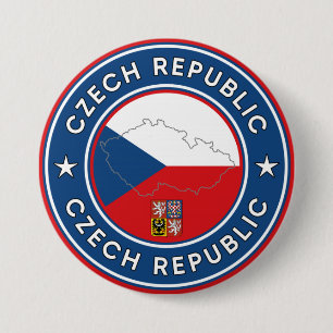 Badge Rond 7,6 Cm Drapeau, carte et emblème de la République tchèque