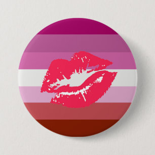 Badge Rond 7,6 Cm Drapeau de fierté lesbienne au rouge à lèvres